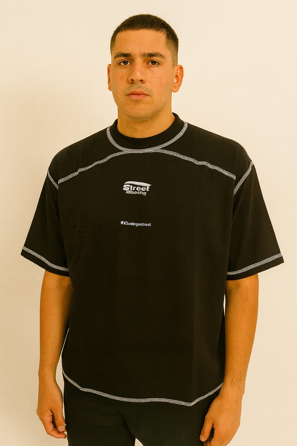 Polo KLEDINGSTREET negro - hilos blancos / Logo pecho pequeño
