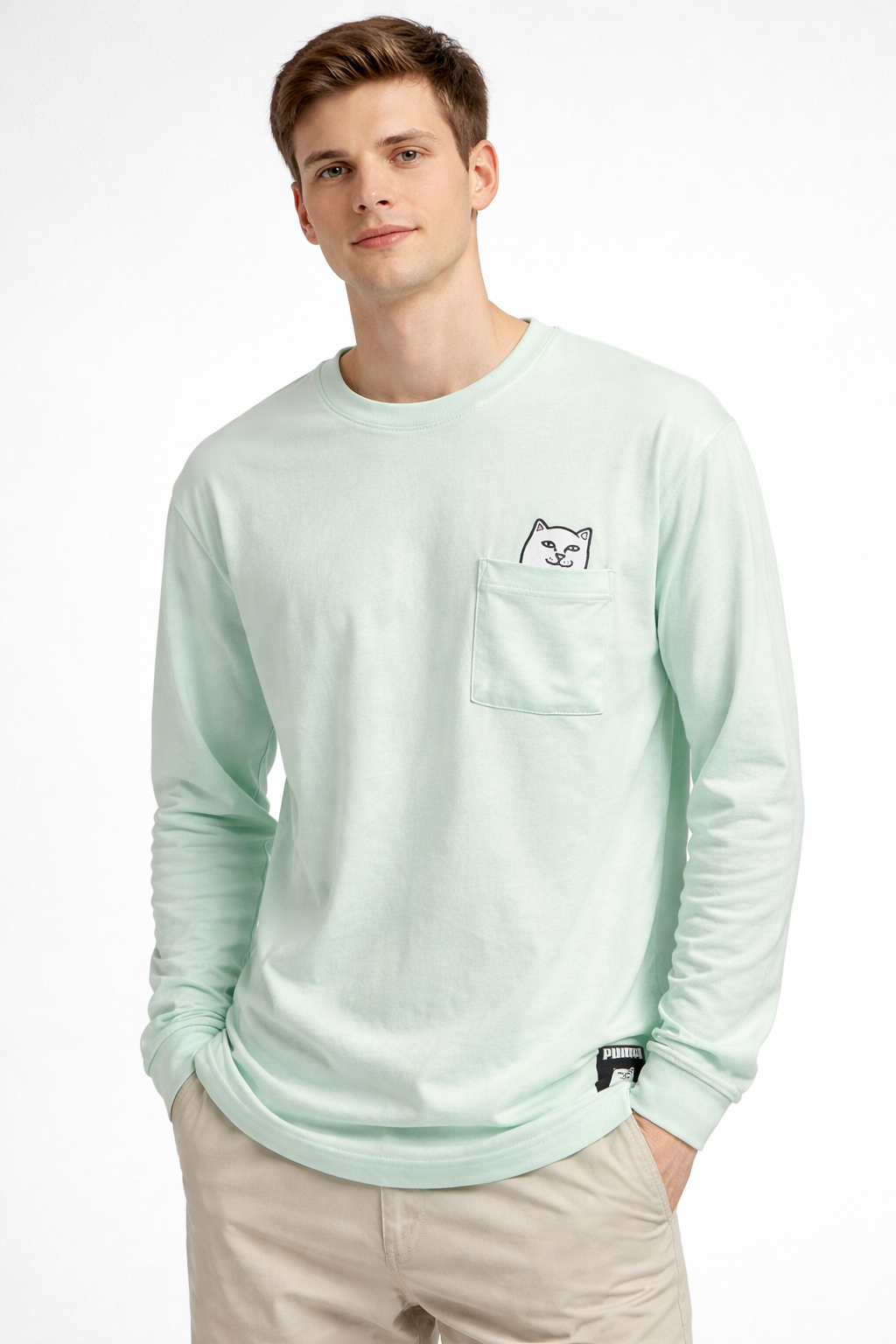 POLO MANGA LARGA CON BOLSILLO RIPNDIP / VERDE AGUA