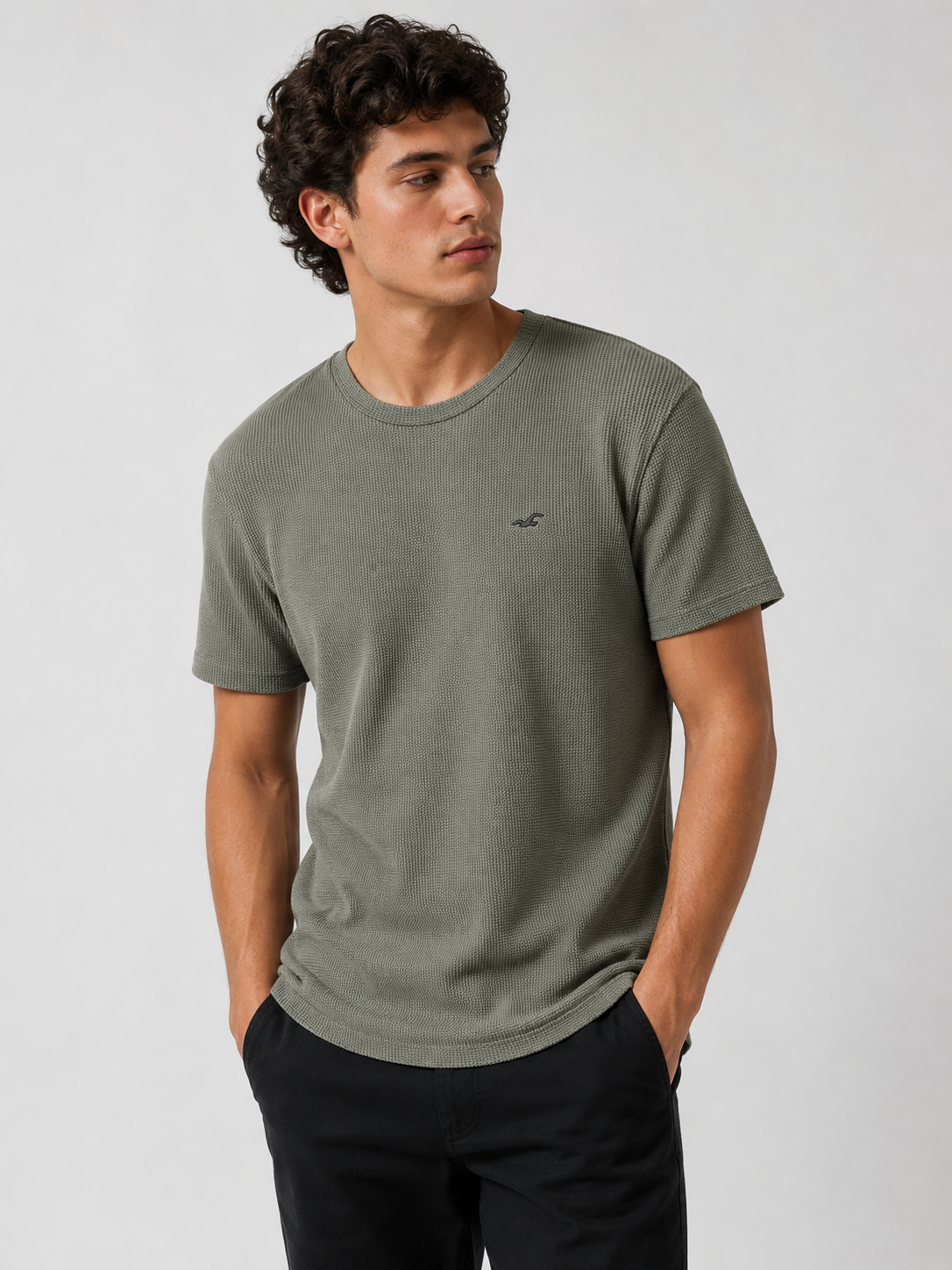POLO HOLLISTER WAFFLE / VERDE ACERO