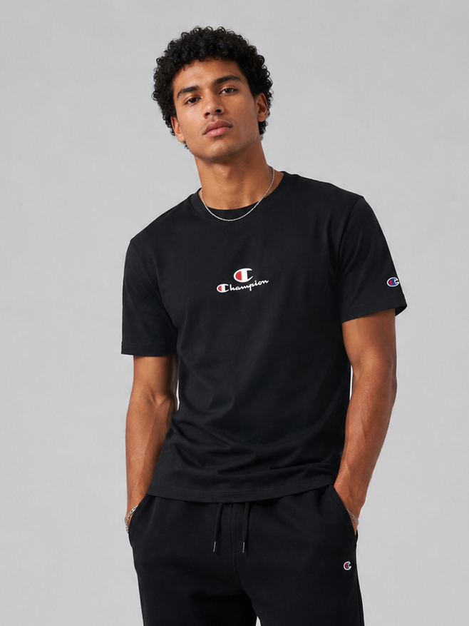 POLO CHAMPION NEGRO / DOBLE LOGO PECHO