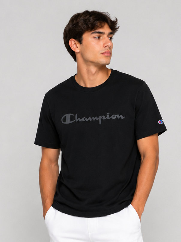 POLO CHAMPION NEGRO / LETRAS GRISES