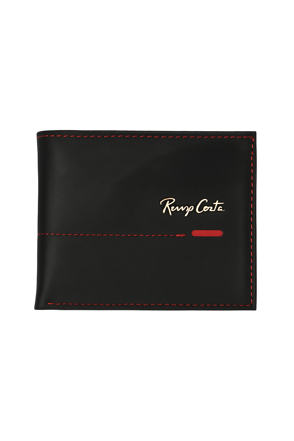 BILLETERA RENZO COSTA NERA / COSTURA Y DETALLE ROJO CENTRO