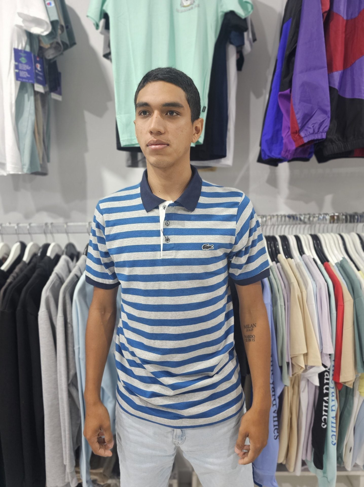 Polo Camisero Lacoste linea gris / azul ocre