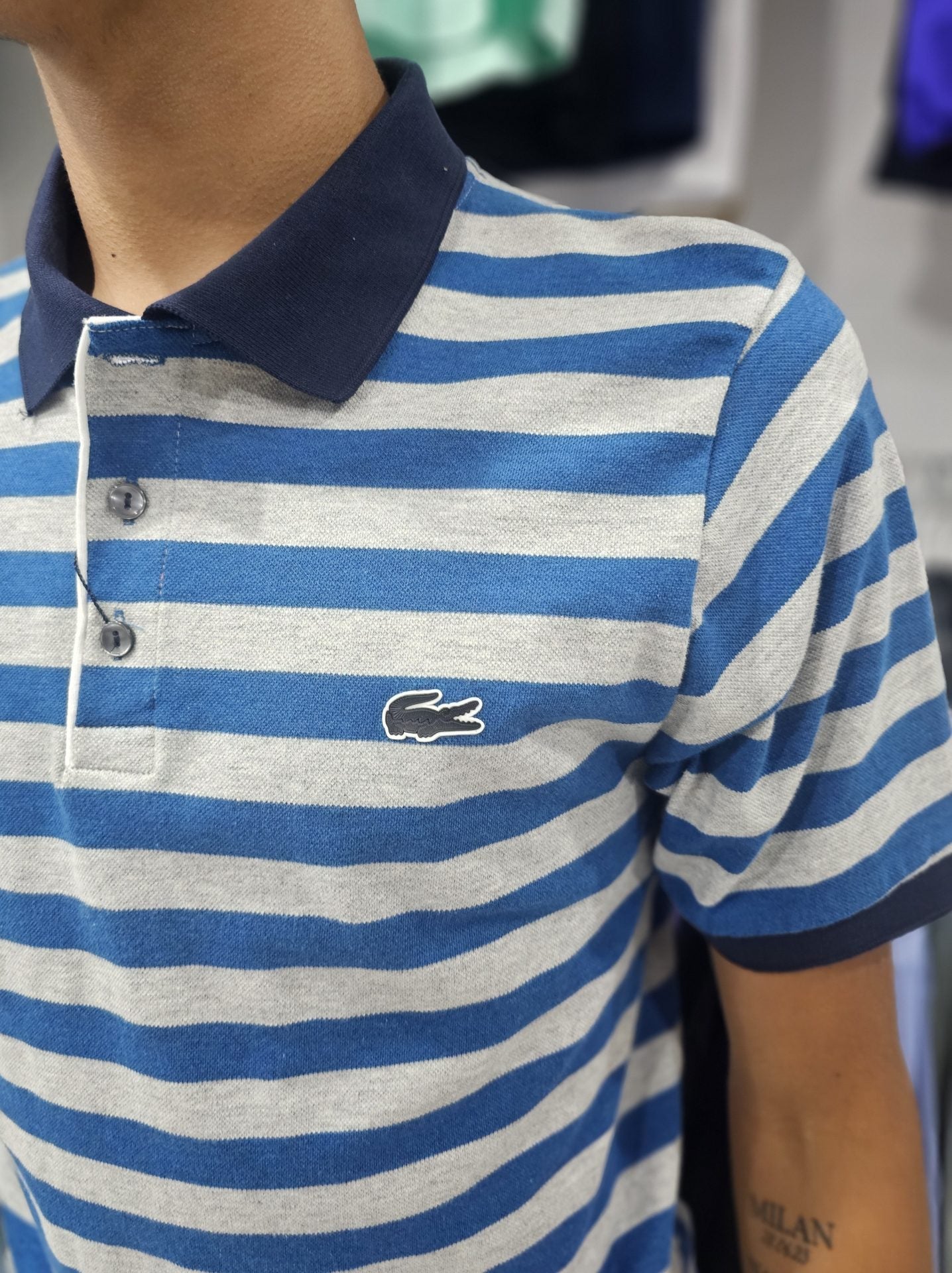 Polo Camisero Lacoste linea gris / azul ocre