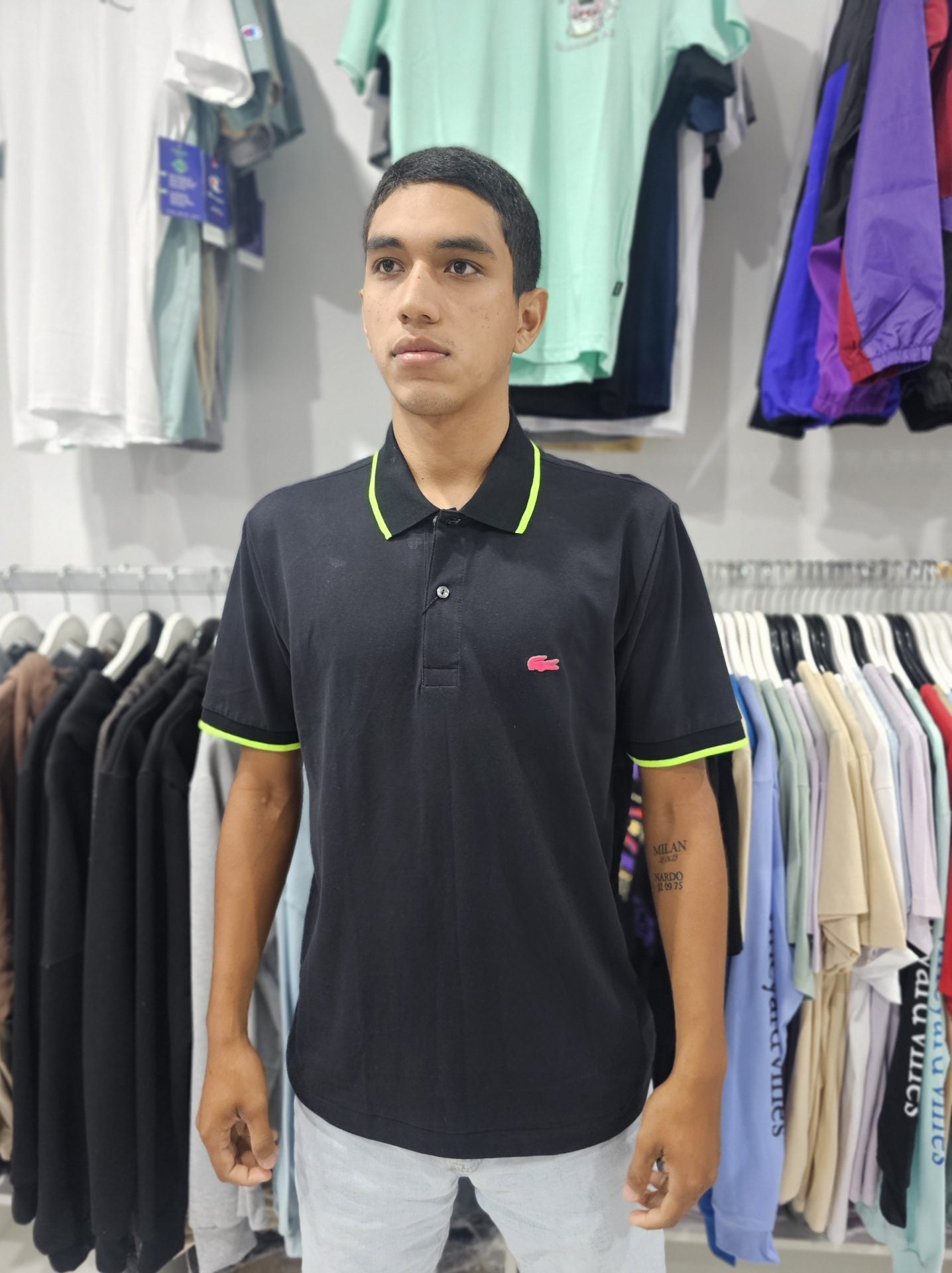 Polo Camisero Lacoste negro / linea verde