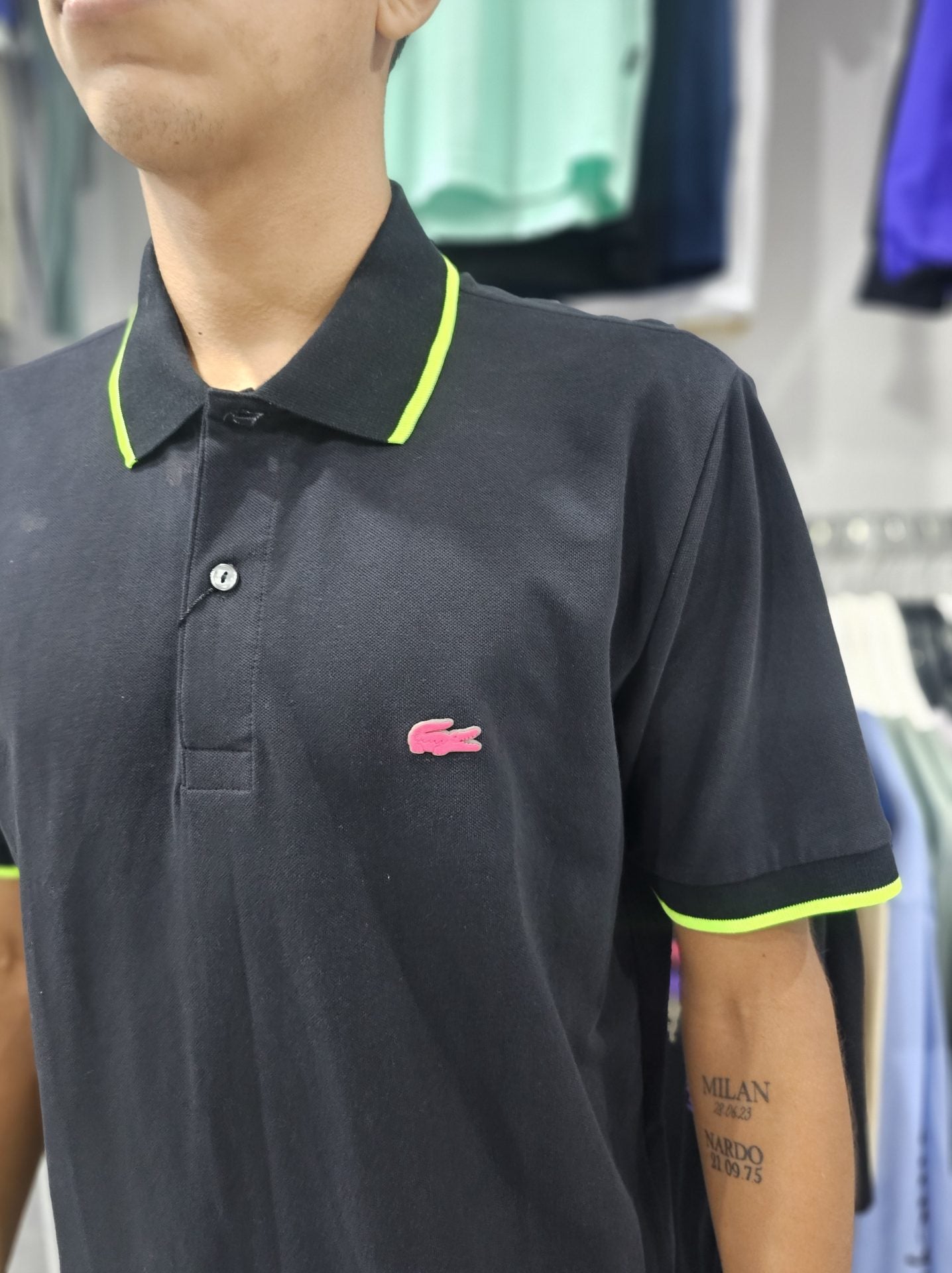 Polo Camisero Lacoste negro / linea verde