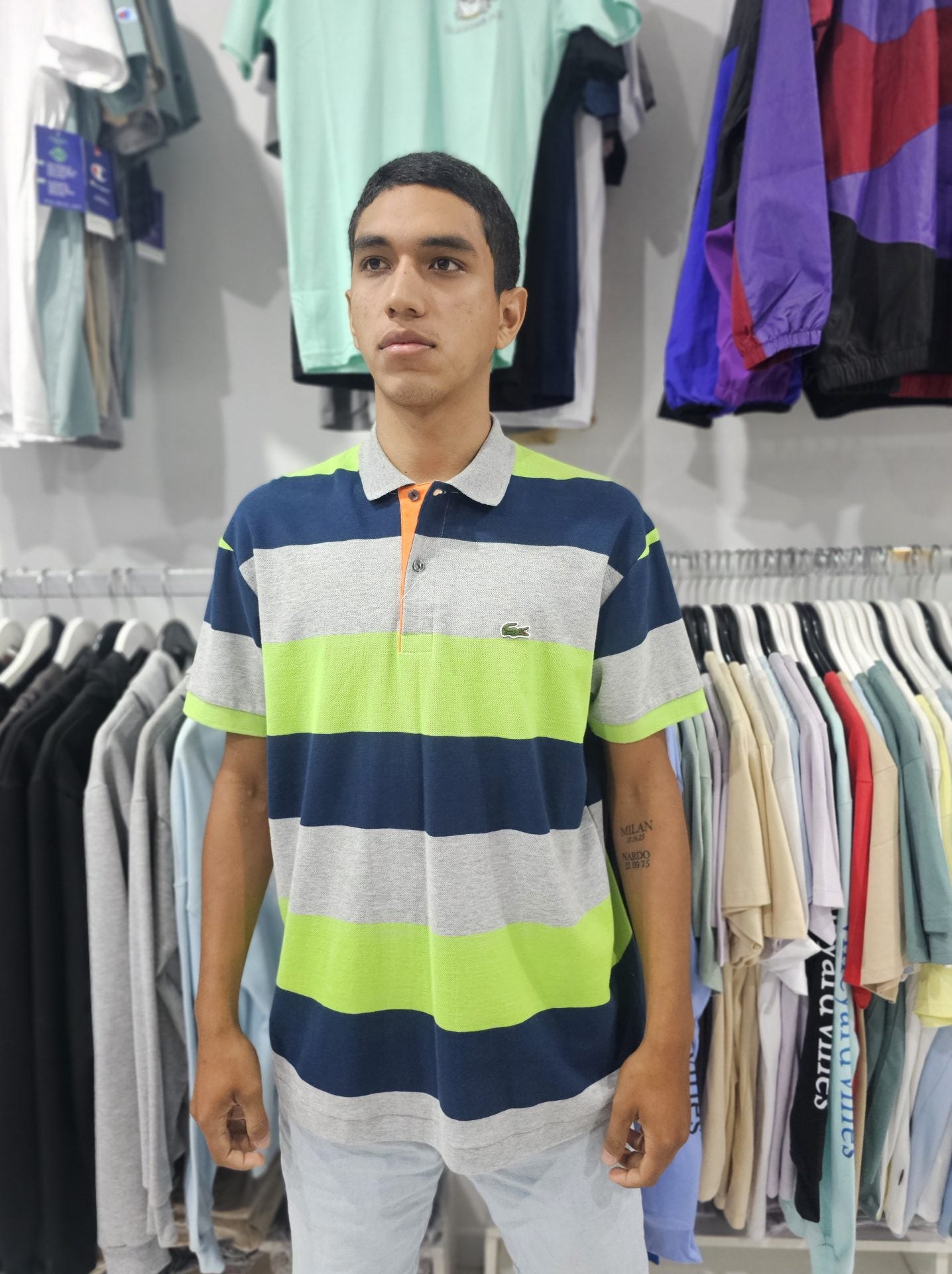 Polo Camisero Lacoste verde / azul marino / plomo