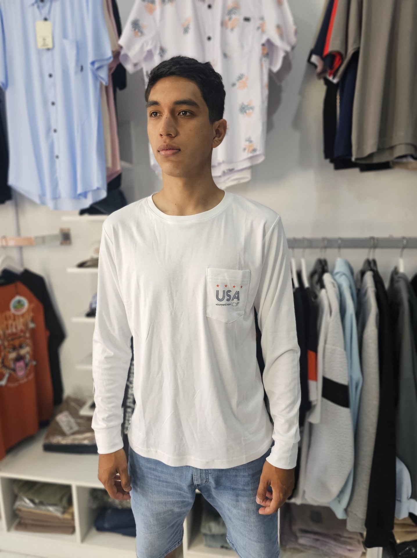 POLO MANGA LARGA BALLENITA / BLANCO / LETRA U.S.A
