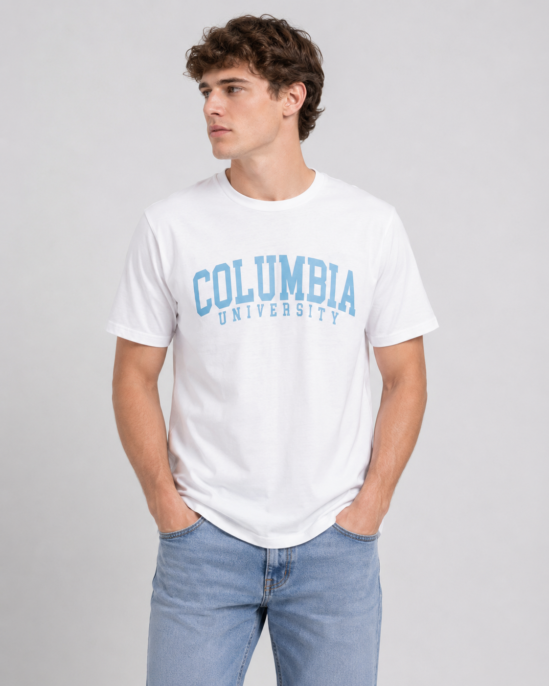 POLO COLUMBIA BLANCO / LOGO GRANDE CELESTE