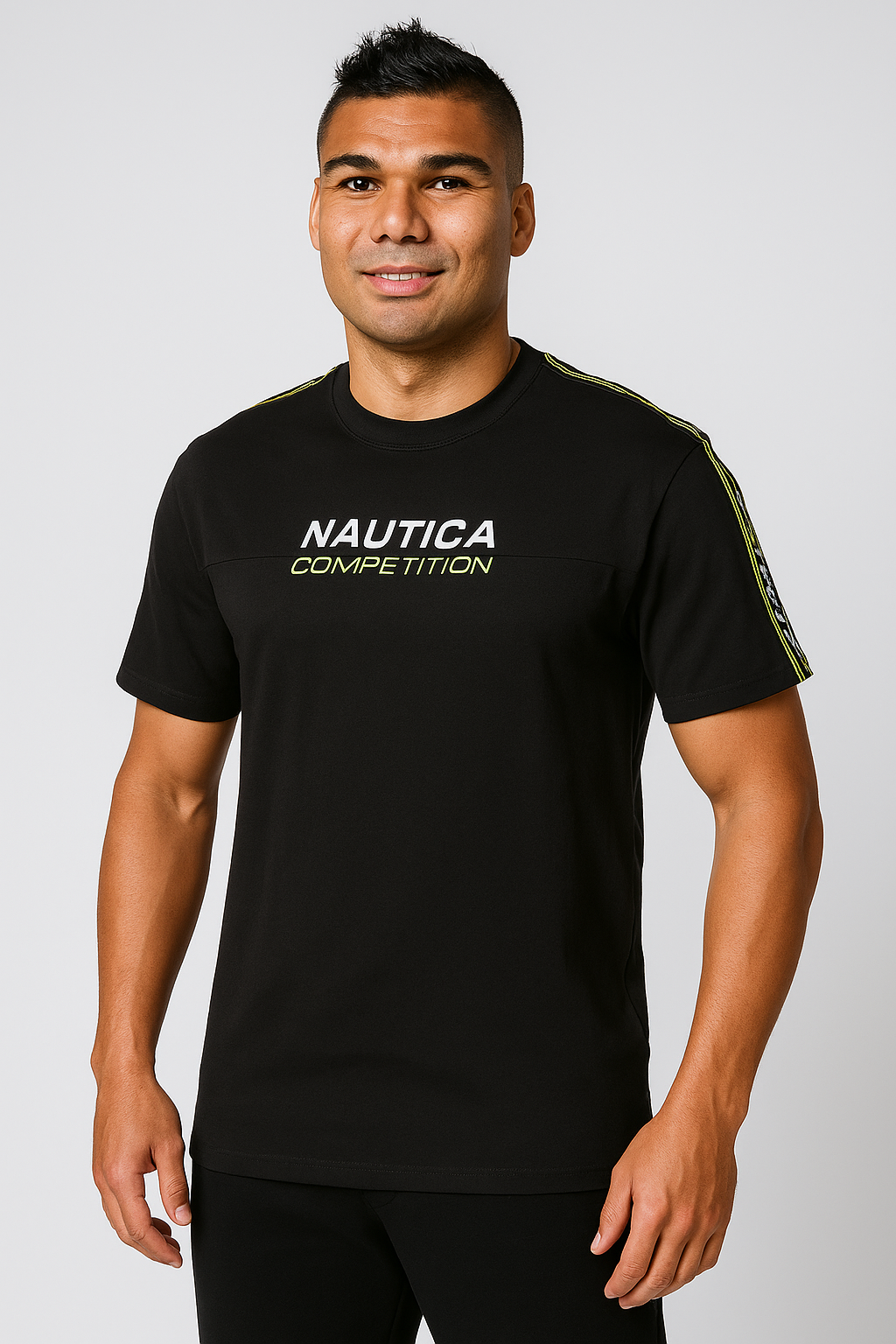 POLO PIMA NAUTICA NEGRO / LINEAS VERDES MANGAS