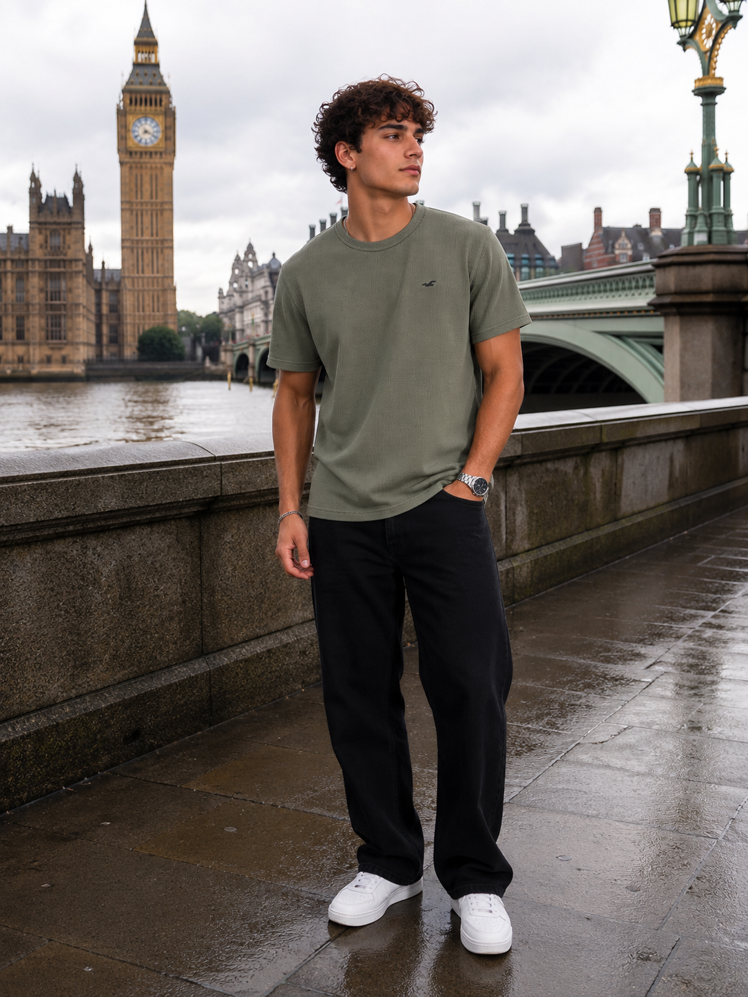 POLO HOLLISTER WAFFLE / VERDE ACERO