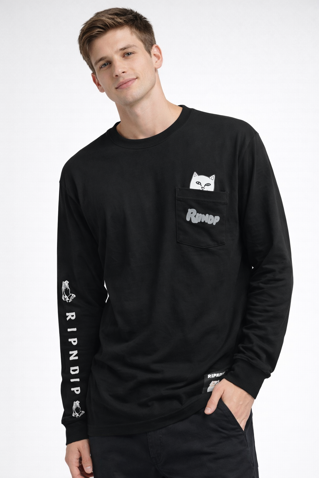 POLO MANGA LARGA CON BOLSILLO RIPNDIP / NEGRO