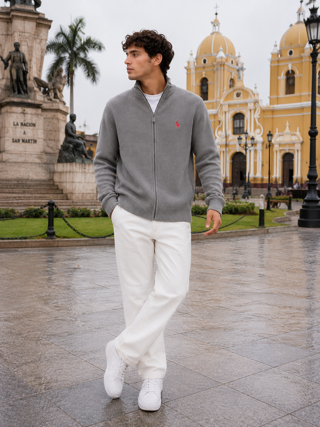 CHOMPA RALPH LAUREN CON CIERRE LARGO  / GRIS