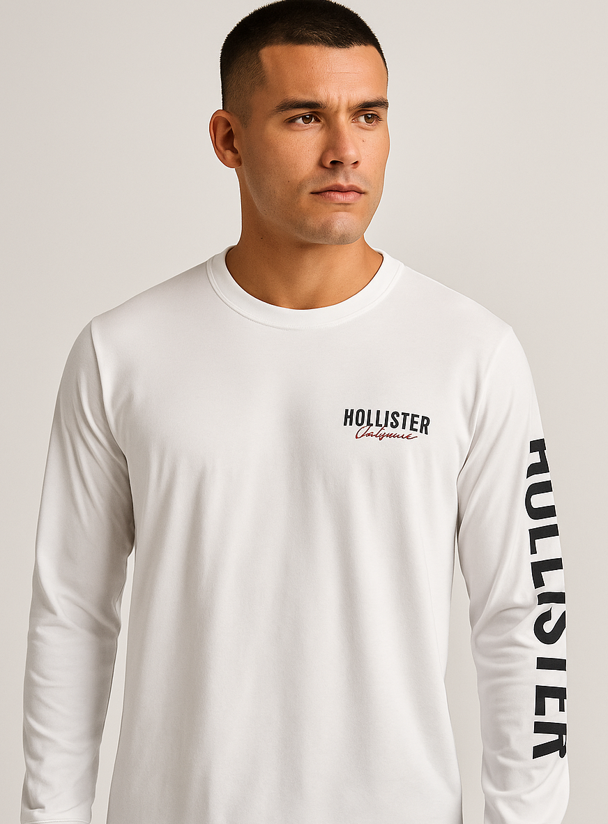 POLO MANGA LARGA HOLLISTER / BLANCO /  CALIFORNIA