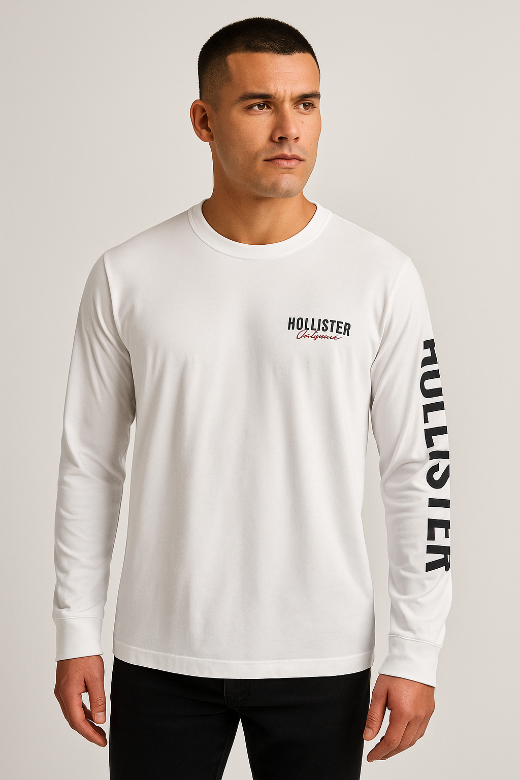 POLO MANGA LARGA HOLLISTER / BLANCO /  CALIFORNIA