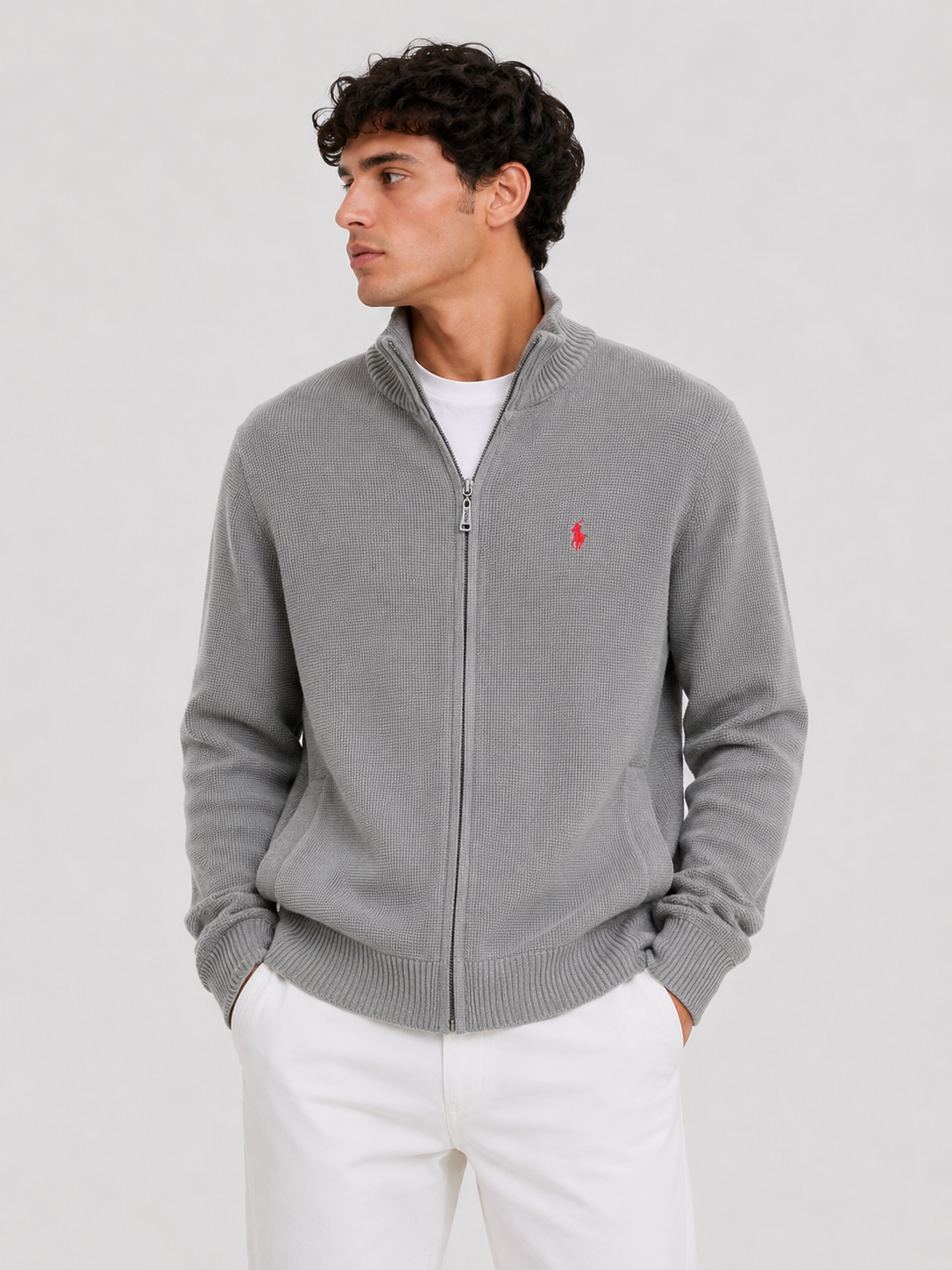 CHOMPA RALPH LAUREN CON CIERRE LARGO  / GRIS