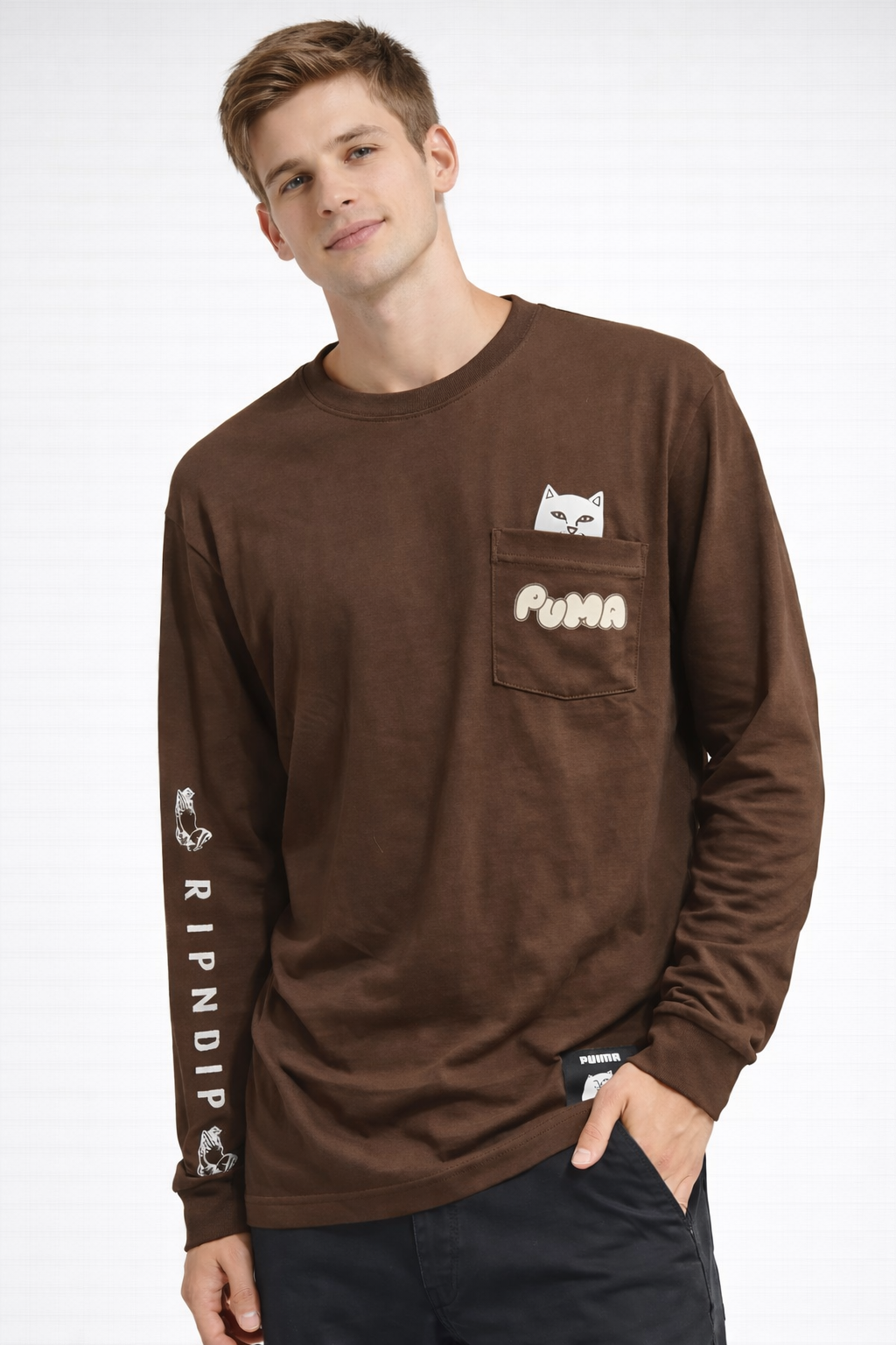 POLO MANGA LARGA CON BOLSILLO RIPNDIP / MARRON