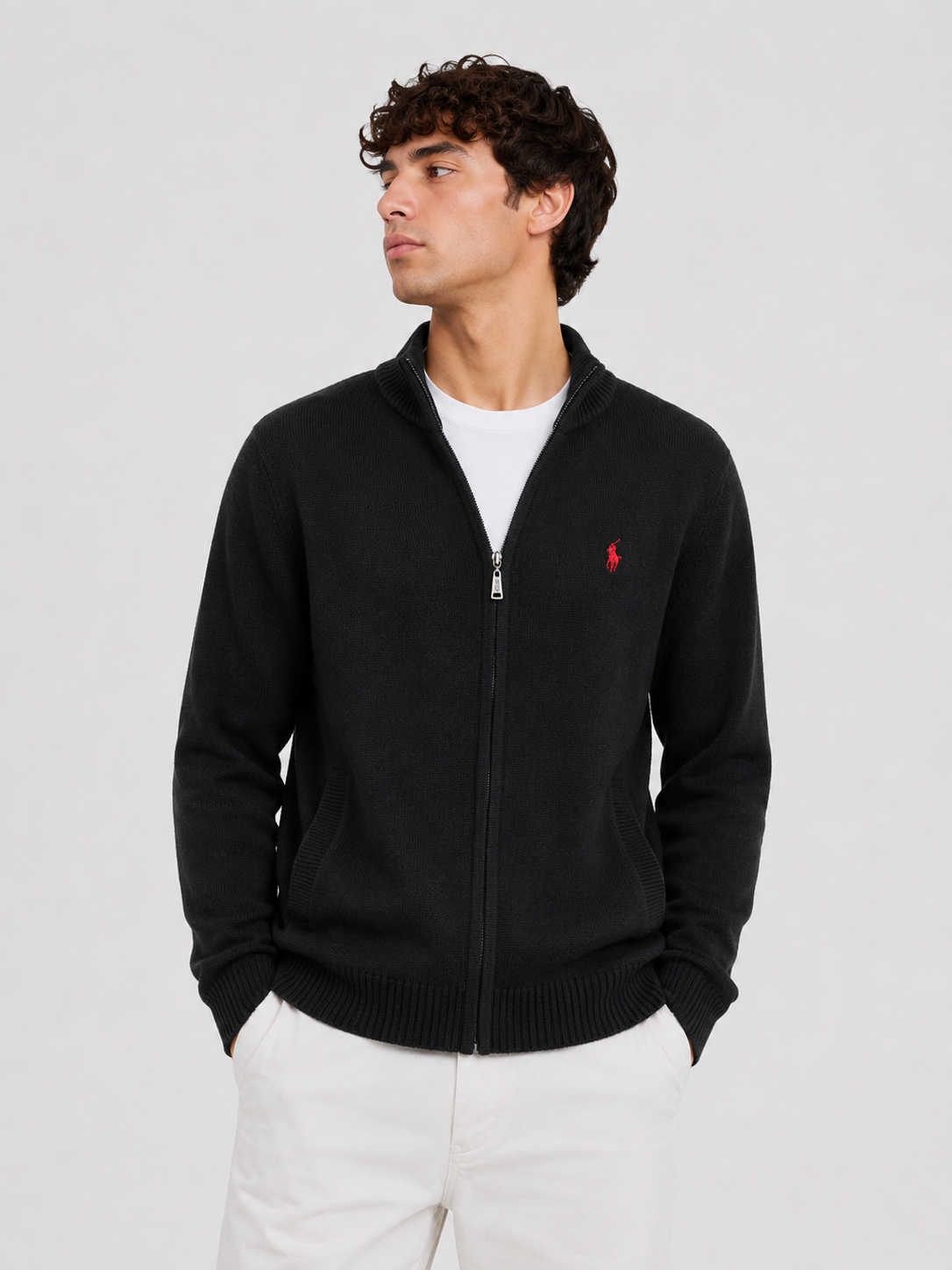 CHOMPA FINA RALPH LAUREN CON CIERRE LARGO  / NEGRA