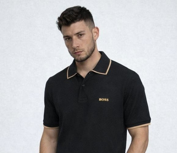 POLO CAMISERO BOSS / NEGRO / DETALLES DORADOS