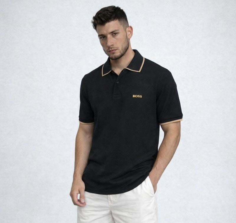 POLO CAMISERO BOSS / NEGRO / DETALLES DORADOS