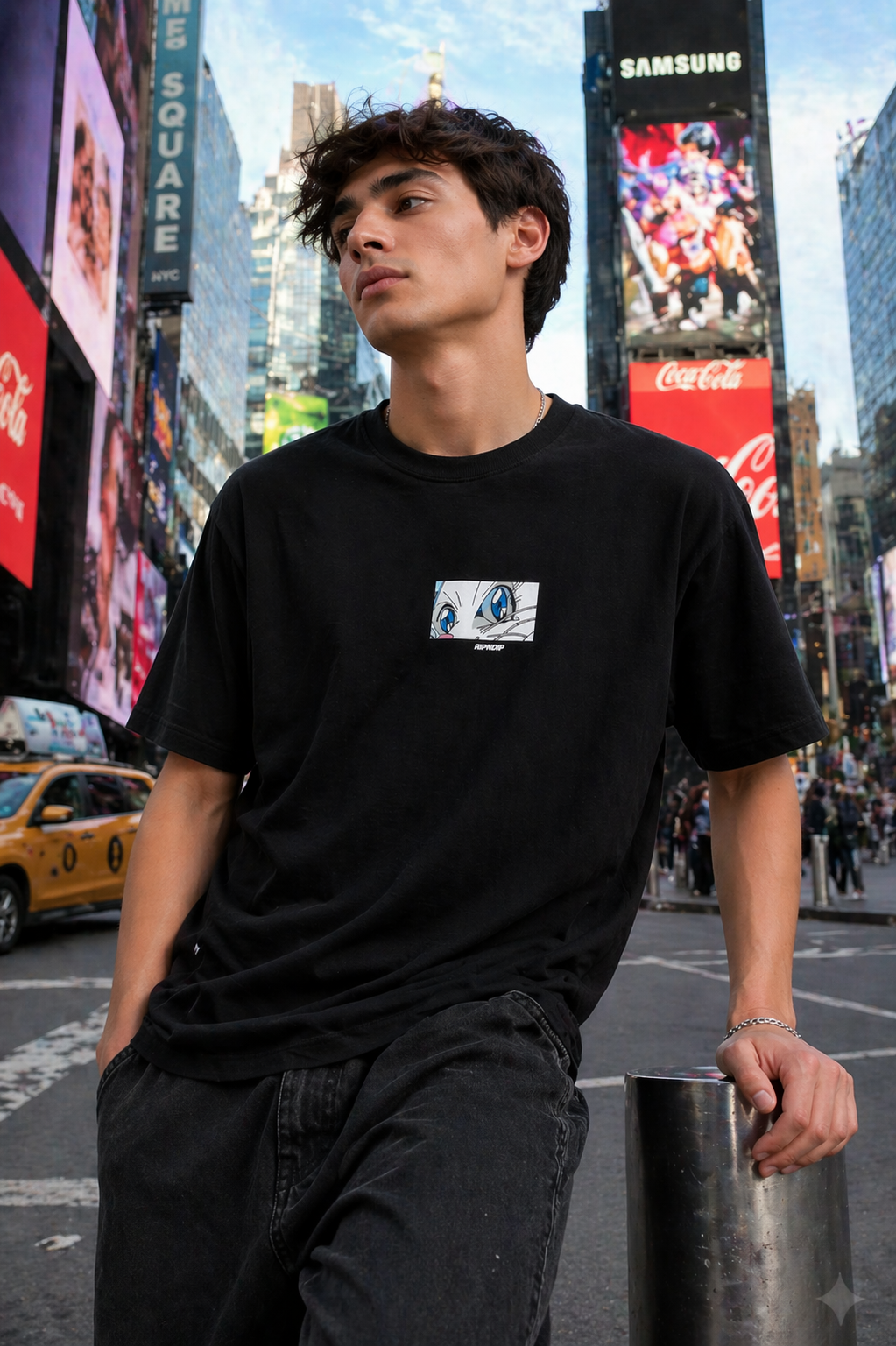 POLO RIPNDIP NEGRO / MIRADA GATO ANIME