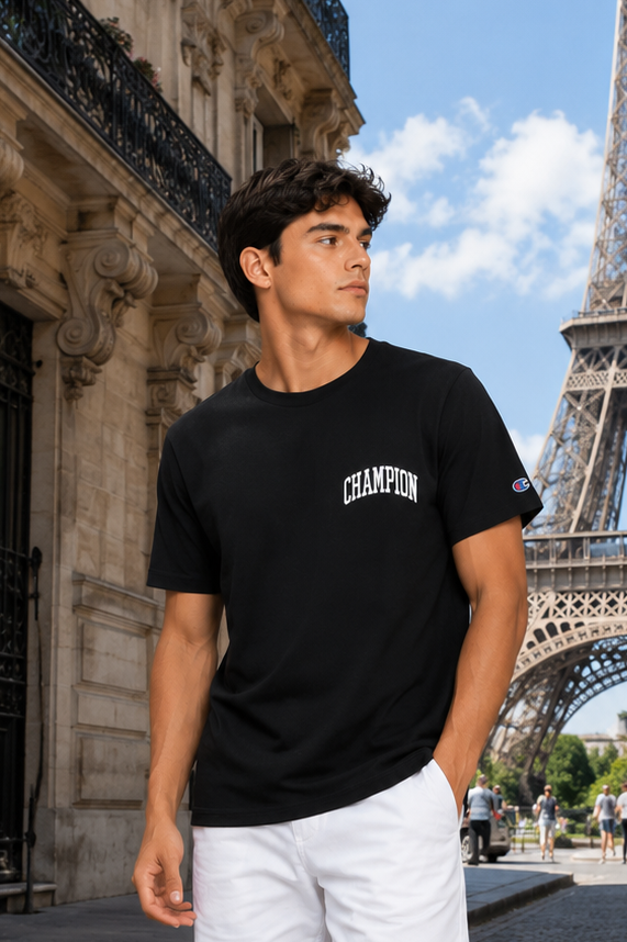 POLO CHAMPION NEGRO / LOGO ARQUEADO