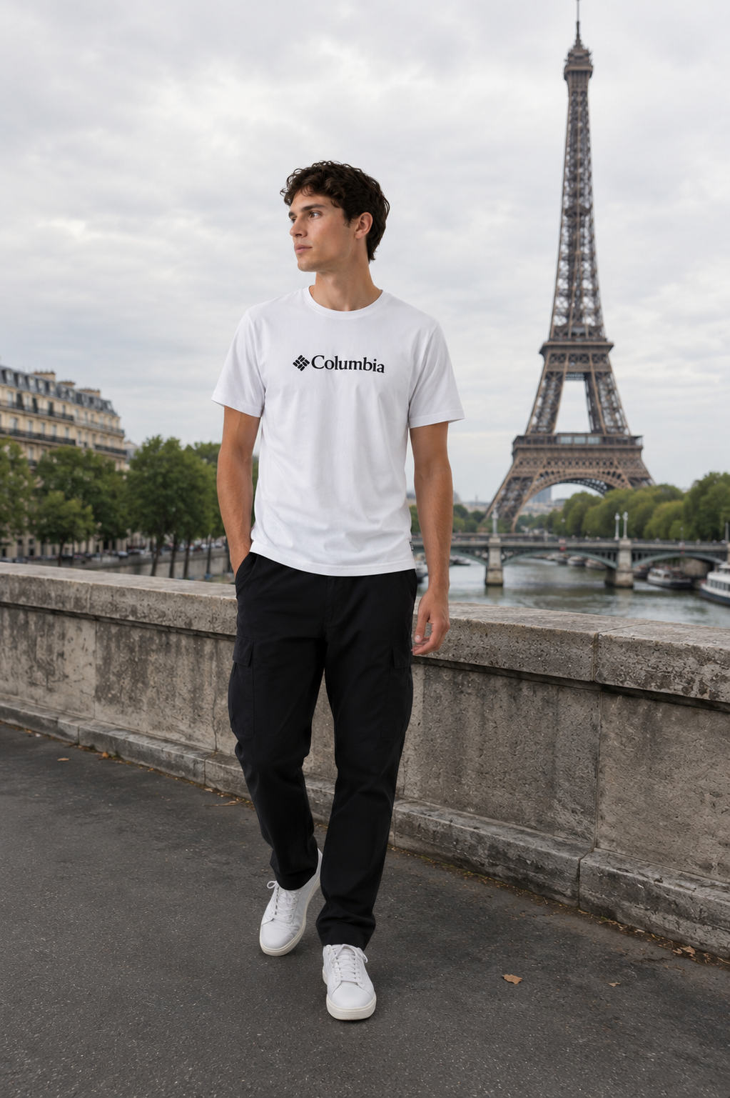 POLO COLUMBIA BLANCO / LOGO GRANDE CENTRO NEGRO