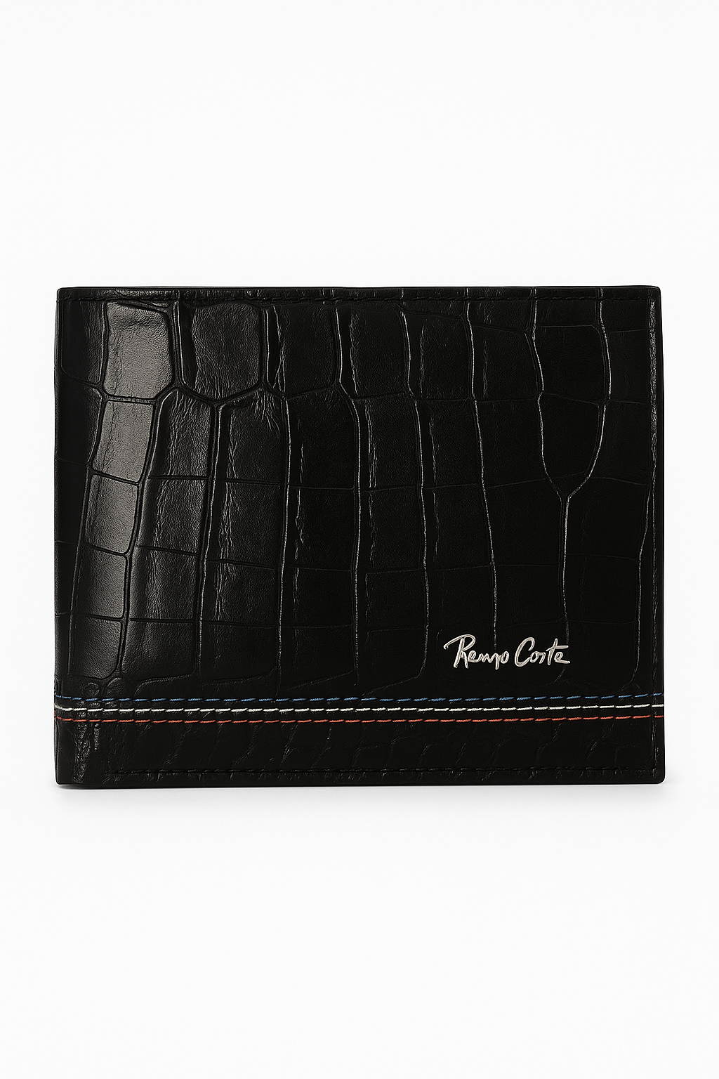 BILLETERA RENZO COSTA NEGRA / TEXTURA TIPO COCODRILO