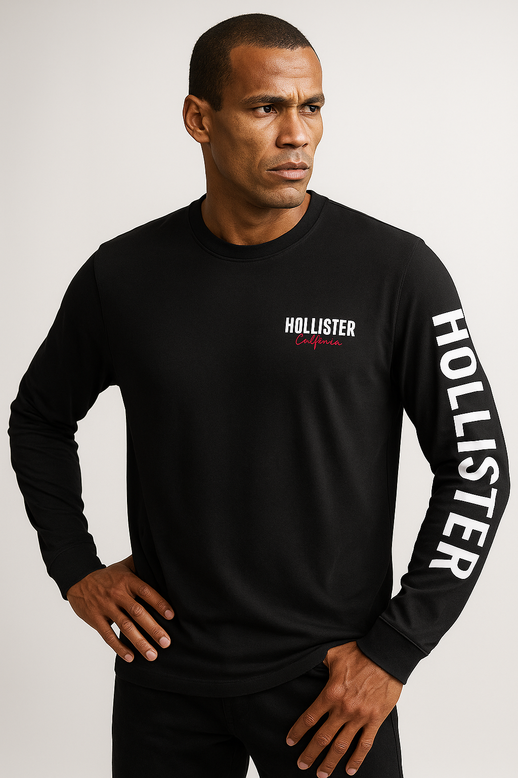 POLO MANGA LARGA HOLLISTER / NEGRO /  CALIFORNIA