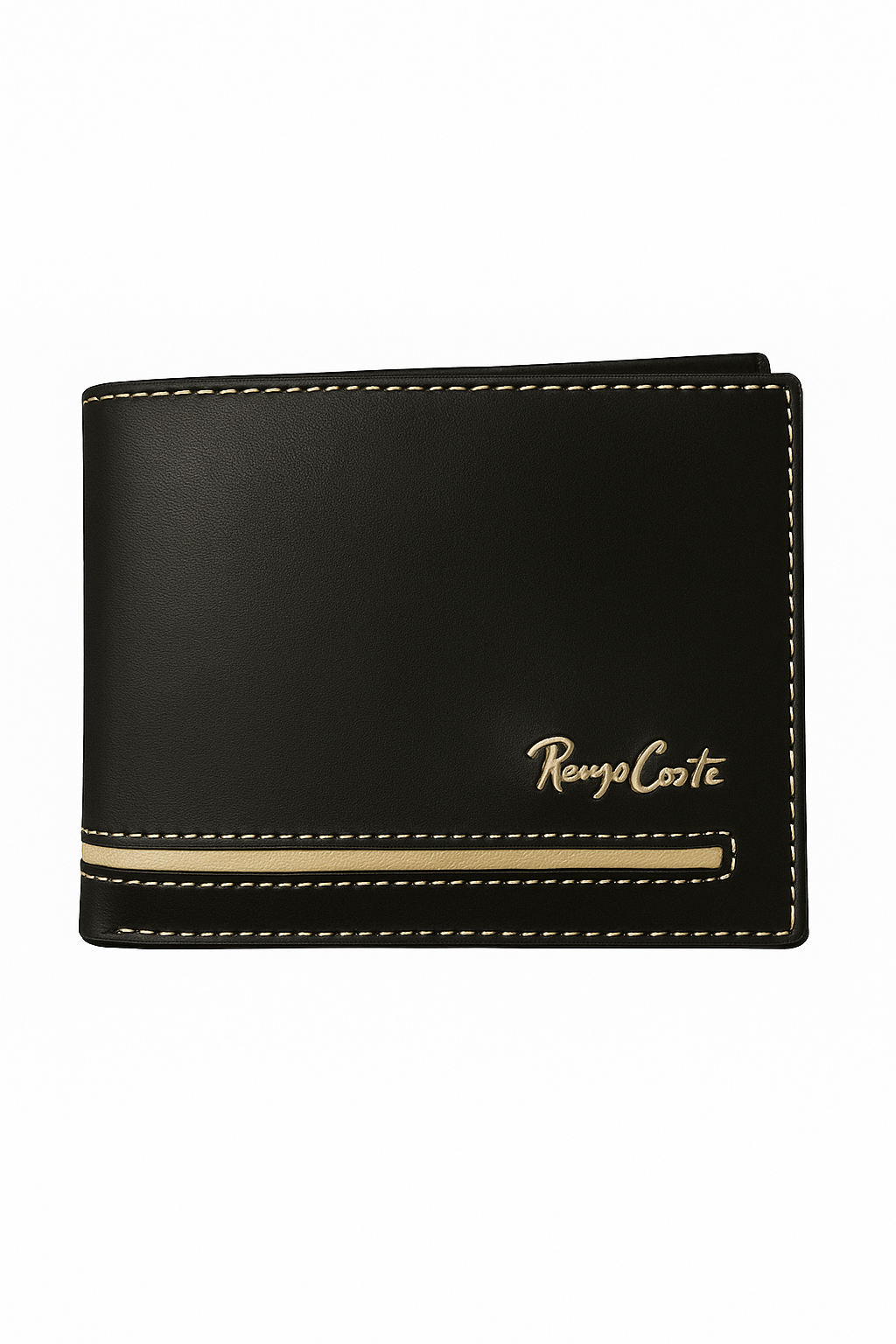 BILLETERA RENZO COSTA NEGRA / FRANJA DECORATIVA BEIGE