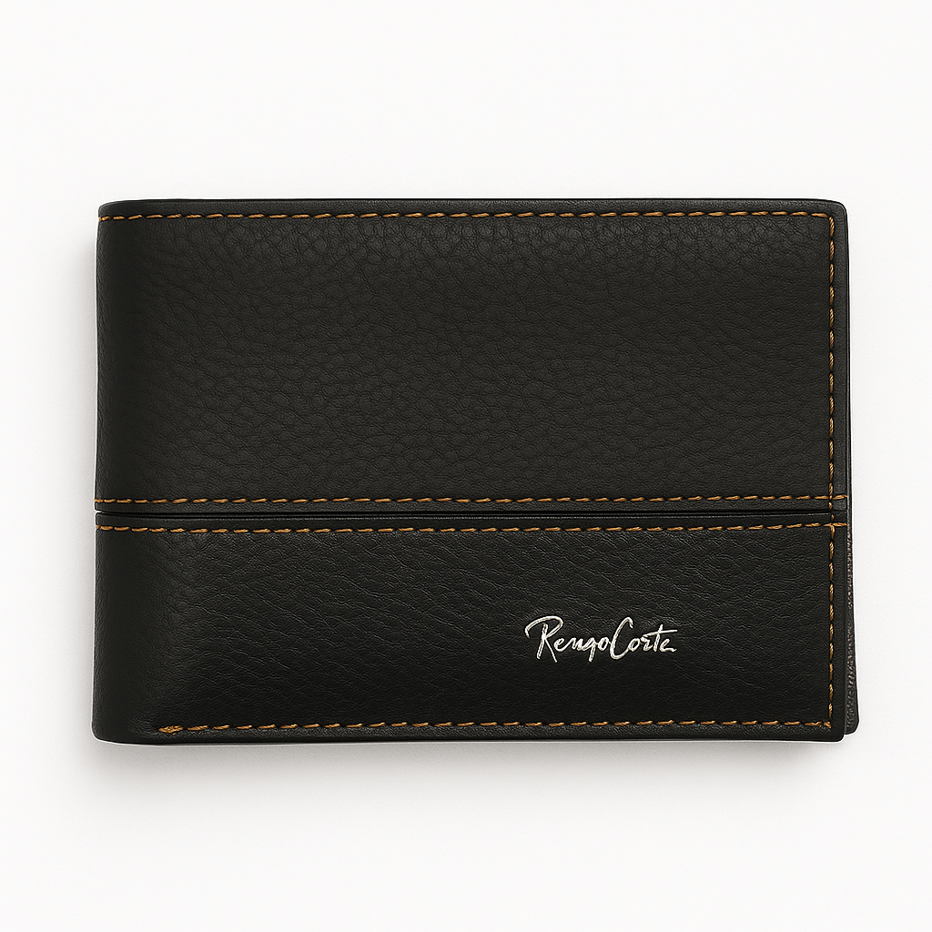 BILLETERA RENZO COSTA NEGRA / COSTURA MARRON