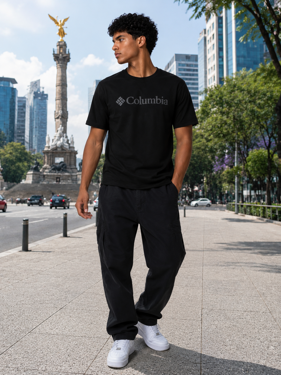 Polo columbia negro / logo pecho plomo