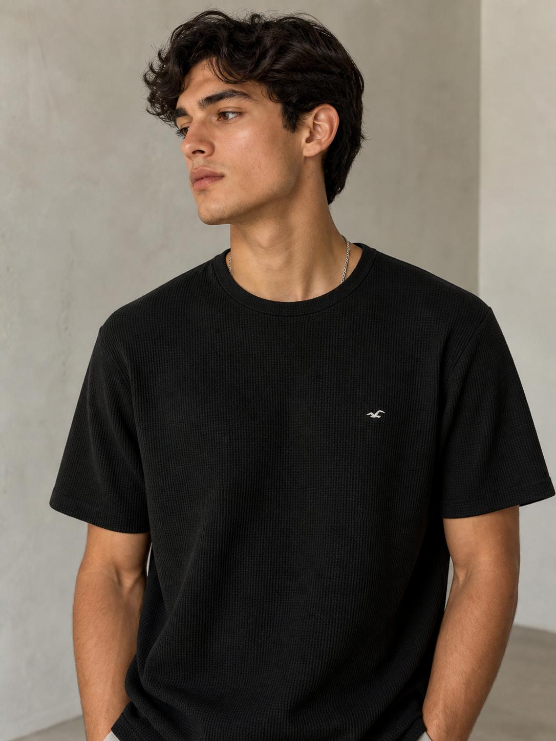 POLO HOLLISTER WAFFLE / NEGRO