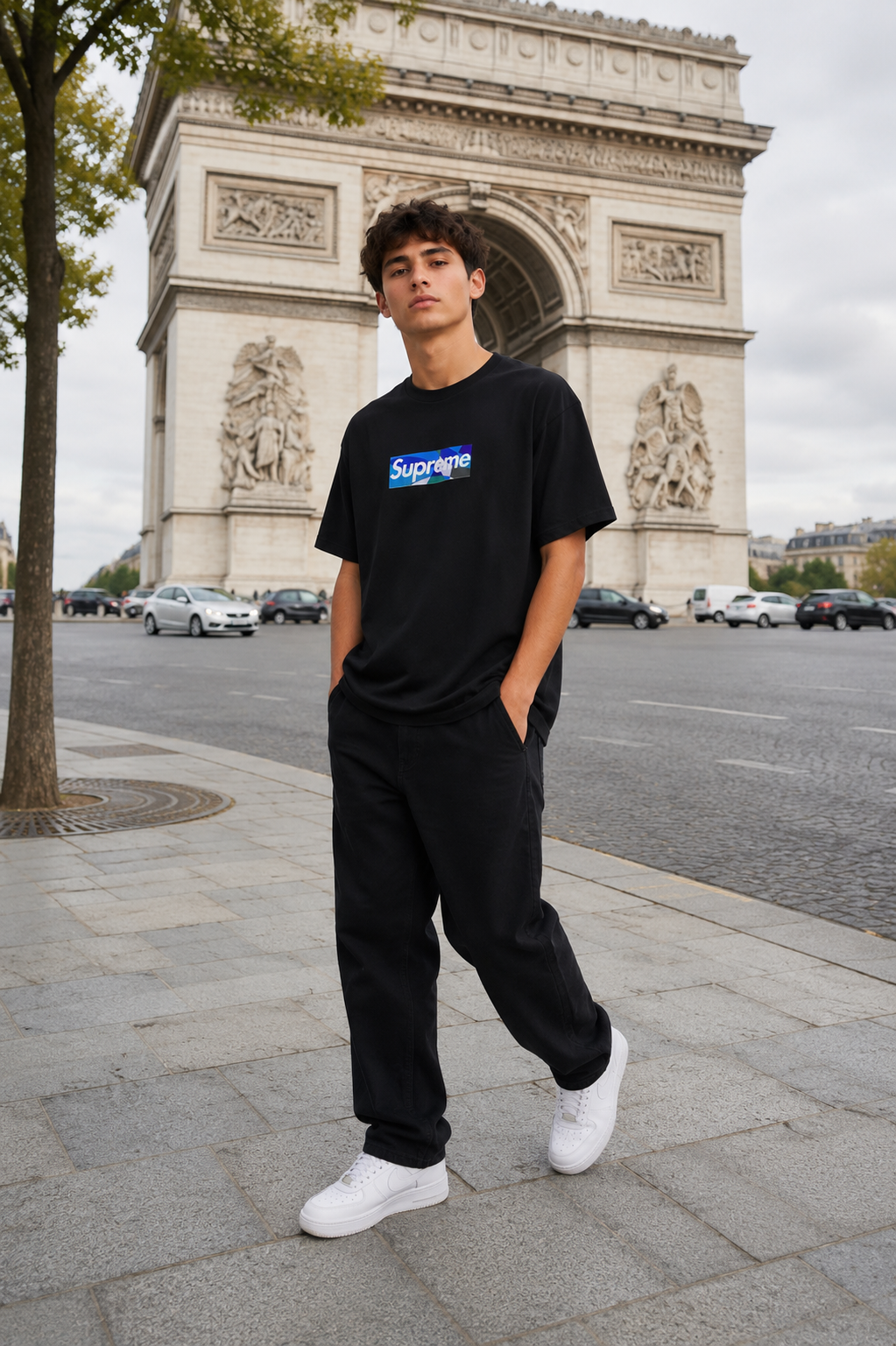 POLO SUPREME NEGRO / LOGO AZULES CLASICO