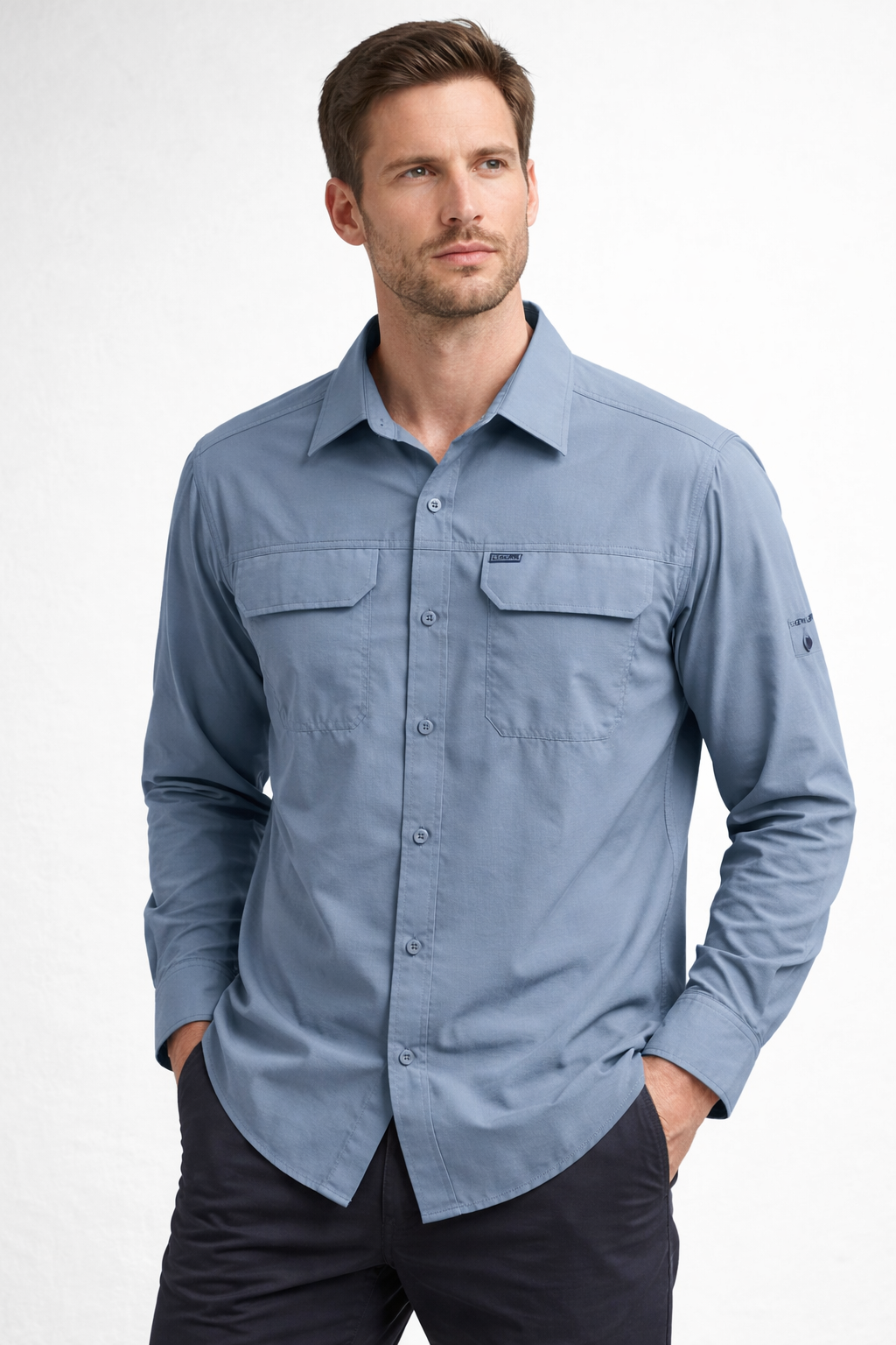 CAMISA PRO MANGA LARGA COLUMBIA / GRIS AZULADO
