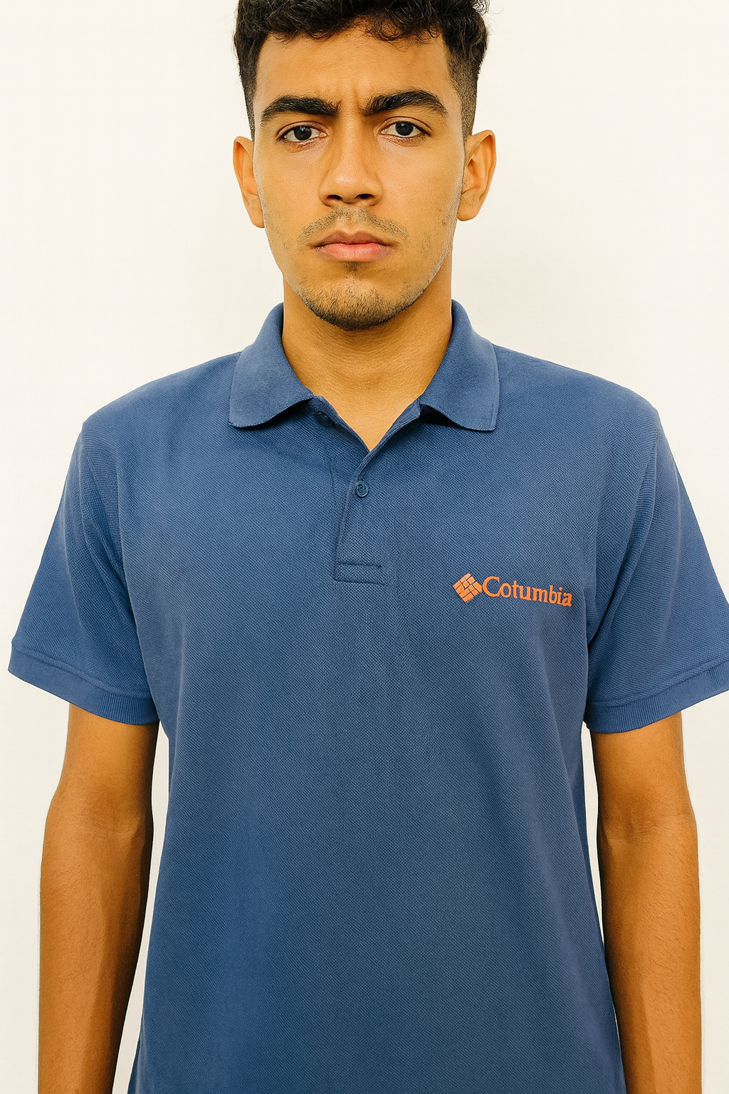 Polo camisero Columbia azul / Logo naranja