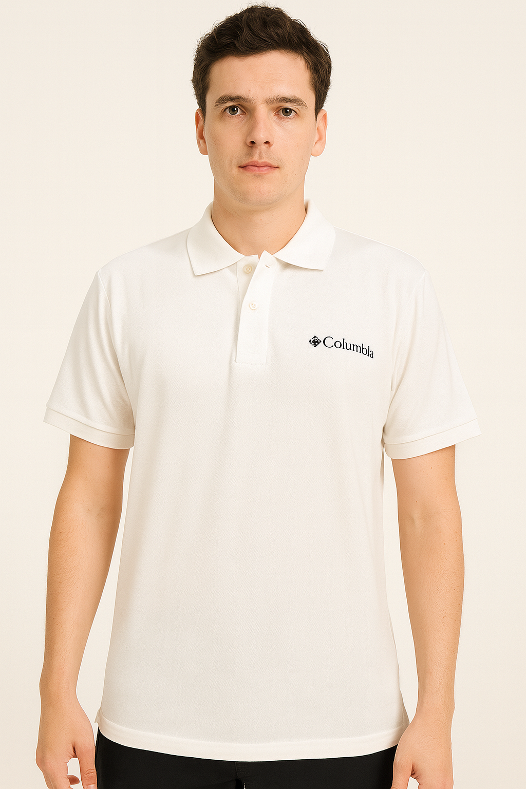 Polo camisero Columbia blanco - logo negro / Respirador