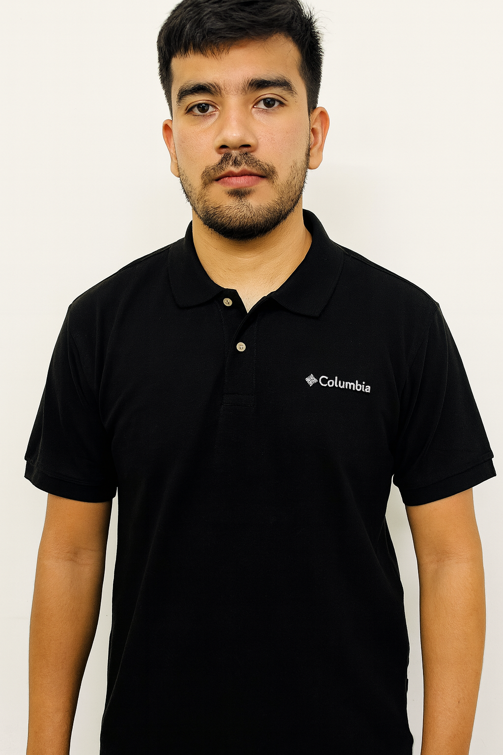 Polo camisero Columbia negro - logo blanco / Respirador