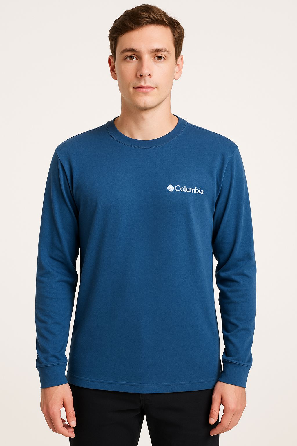Polo manga larga Columbia azul / Logo celeste