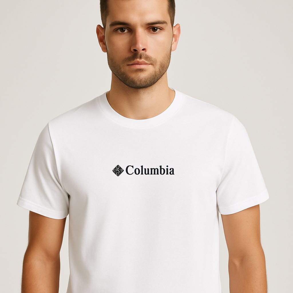 Polo Columbia blanco / logo pecho nombre