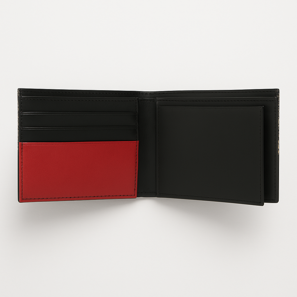 BILLETERA RENZO COSTA MARRON / COSTURA AZUL ROJO