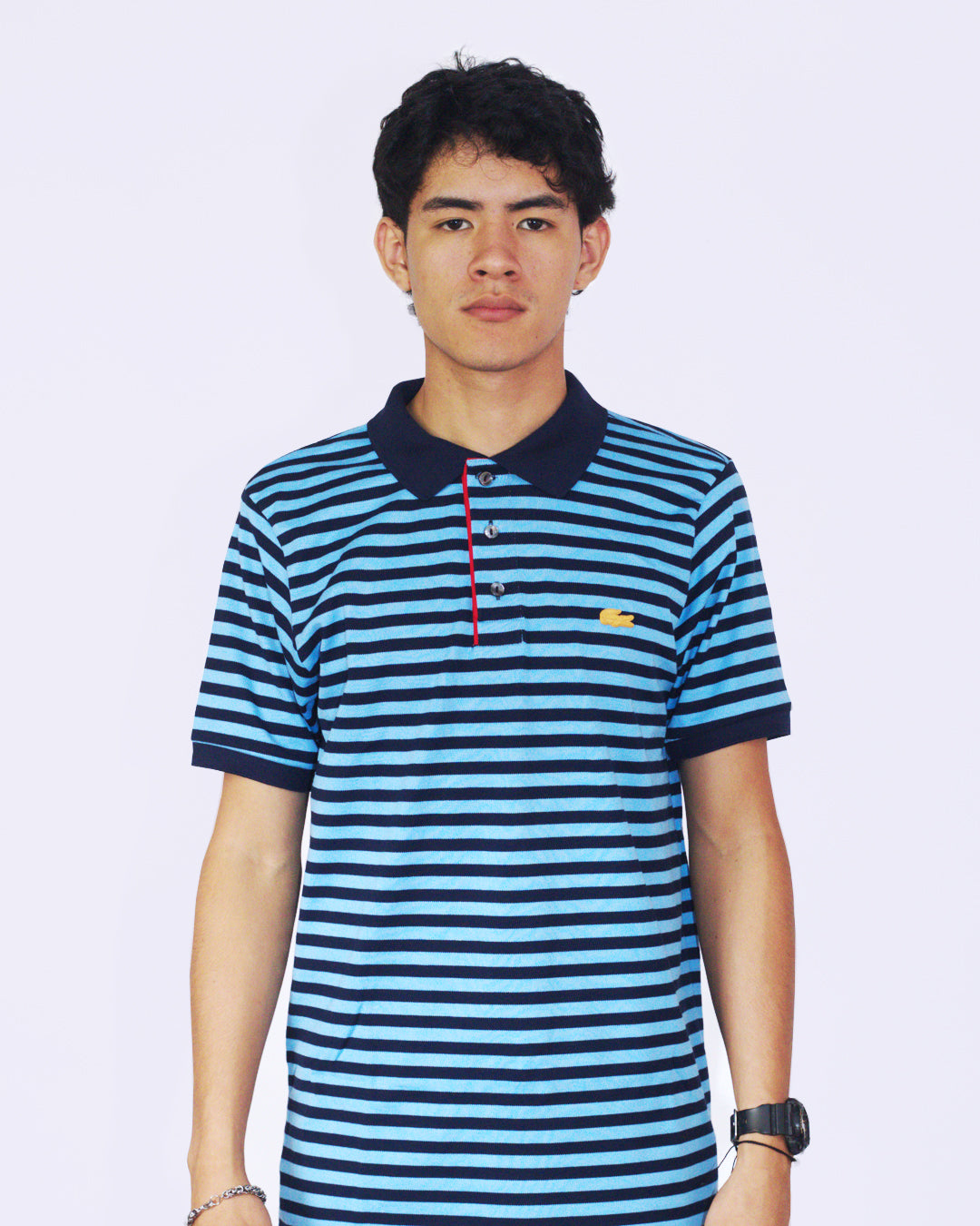 polo camisero lacoste - rayas g azul/celeste