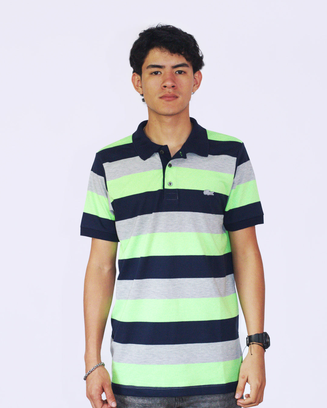 polo camisero lacoste - azul/gris/verde