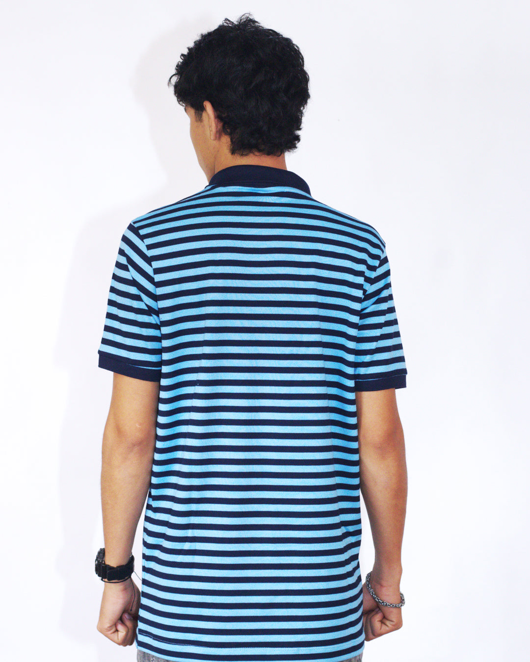 polo camisero lacoste - rayas azul/celeste