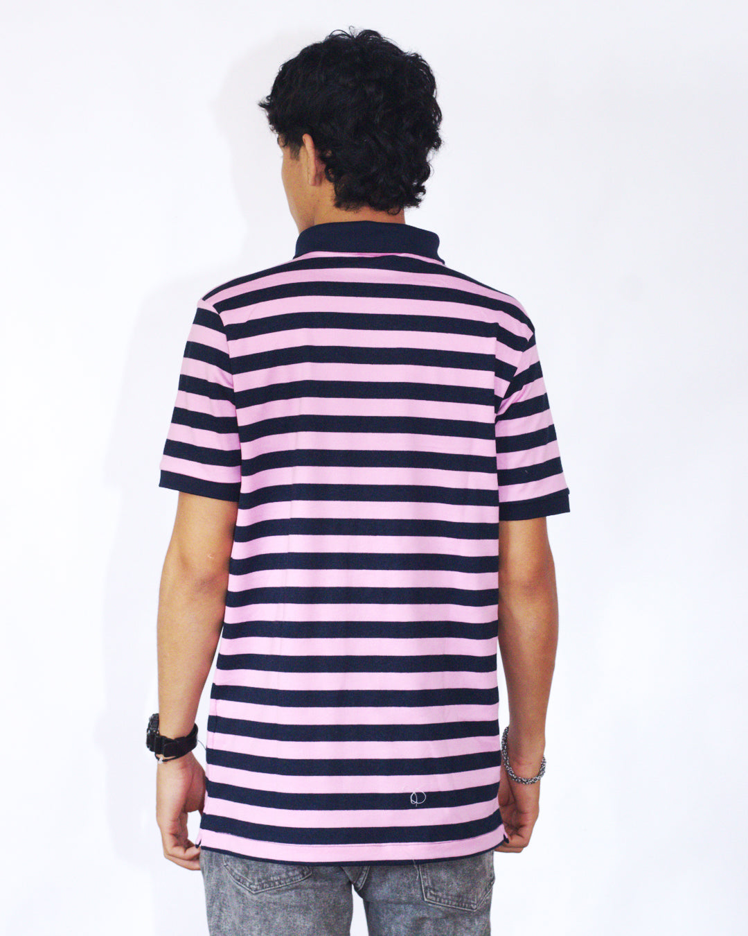 polo camisero lacoste - rayas rosa/azul