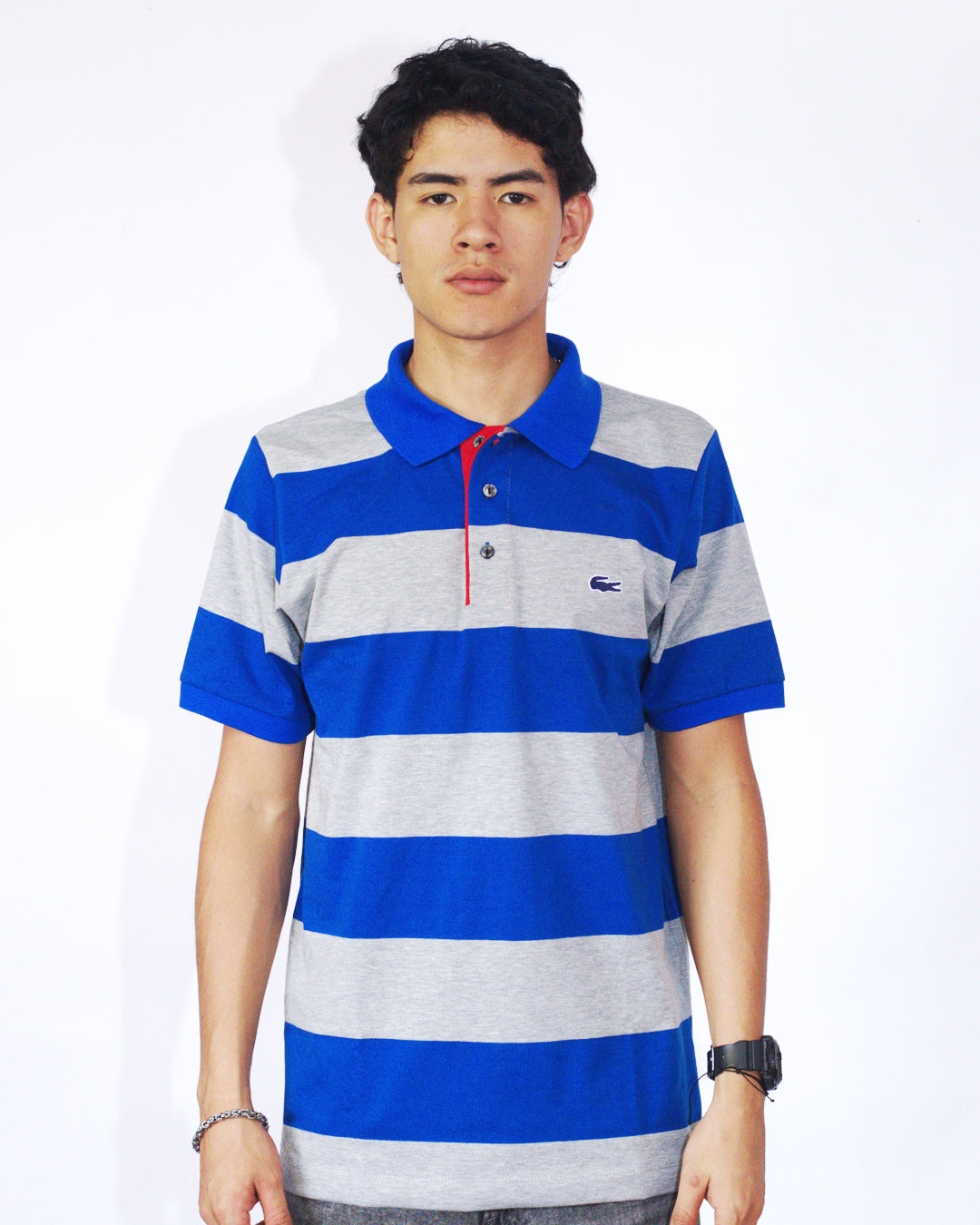 polo camisero lacoste - azul/gris