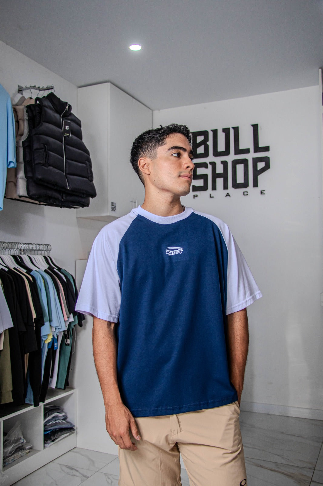 Polo KLEDINGSTREET azul - mangas blancas / Logo pecho
