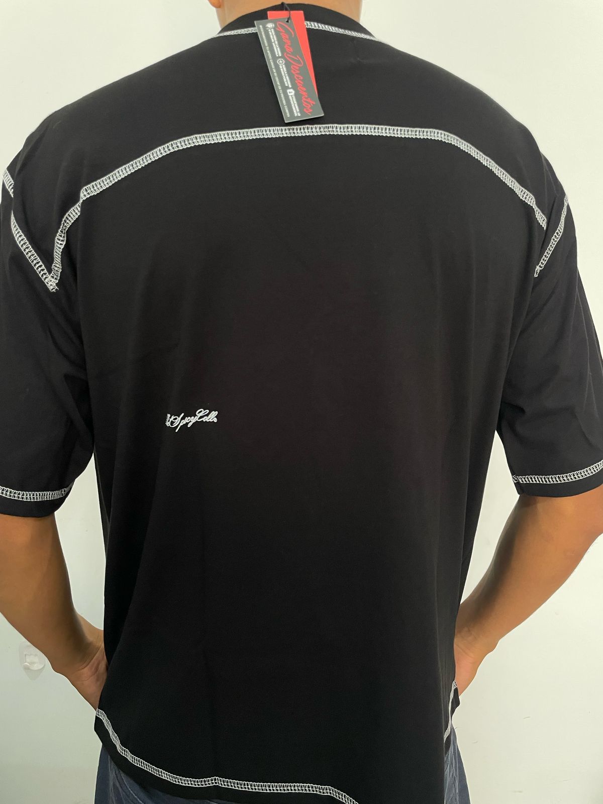 Polo KLEDINGSTREET negro - hilos blancos / Logo pecho pequeño