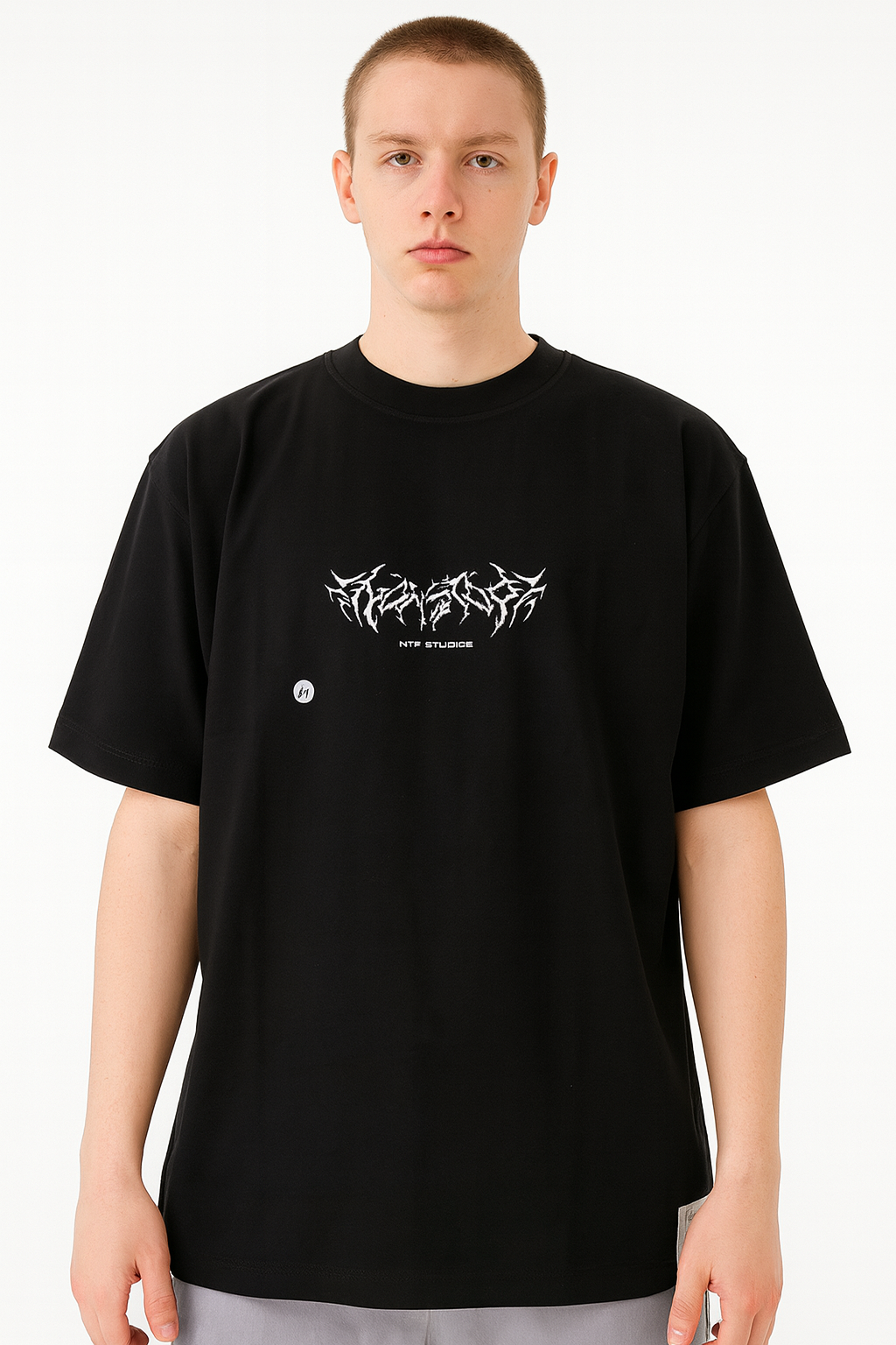 Polo Boxy Fit NTF negro / logo pecho dragón