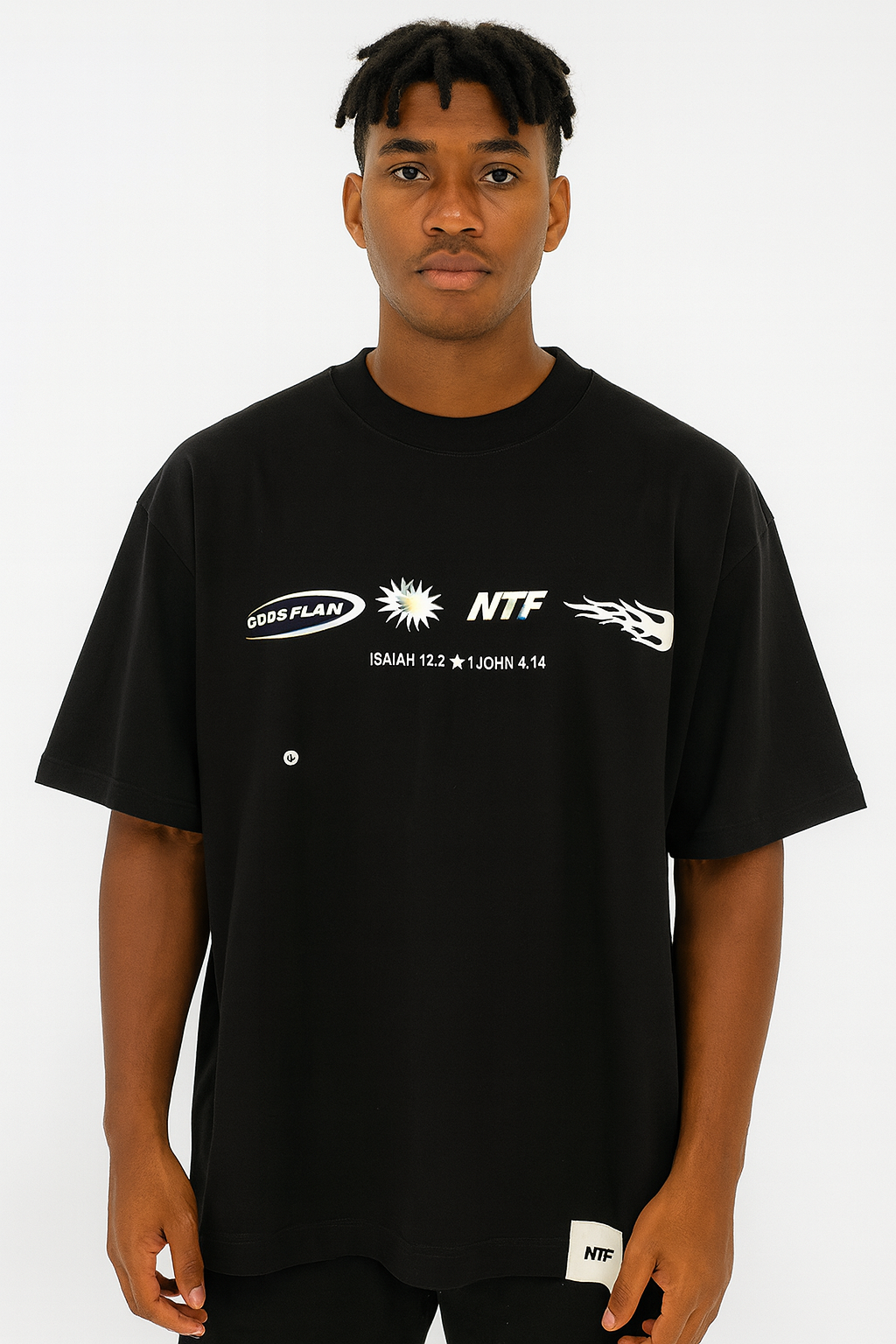 Polo Boxy Fit NTF negro / Logo pecho Simbolos